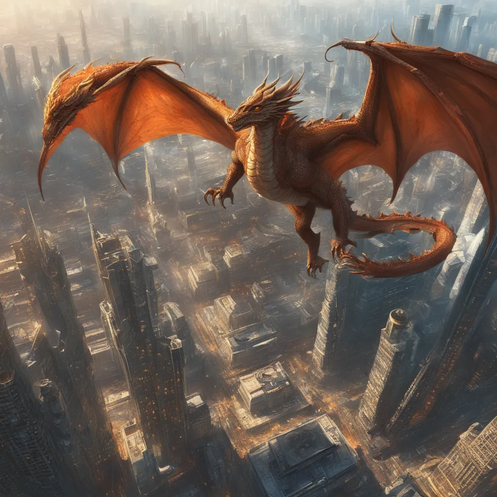 Dragon flying over a futuristic city image for generated sound output